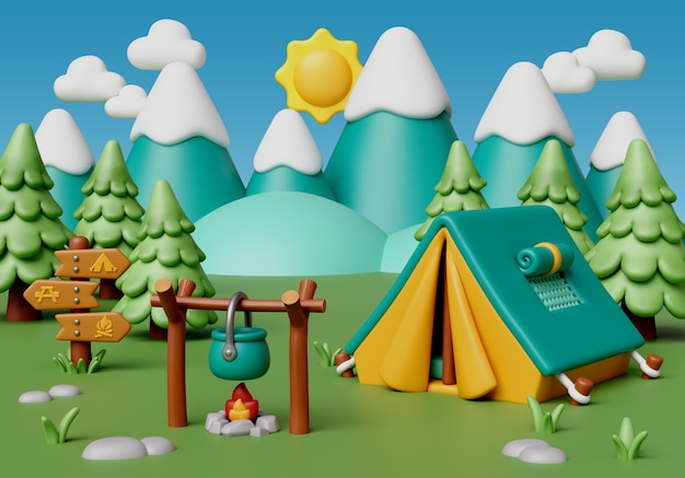 Ilustracja 3D dla kempingu na świeżym powietrzu