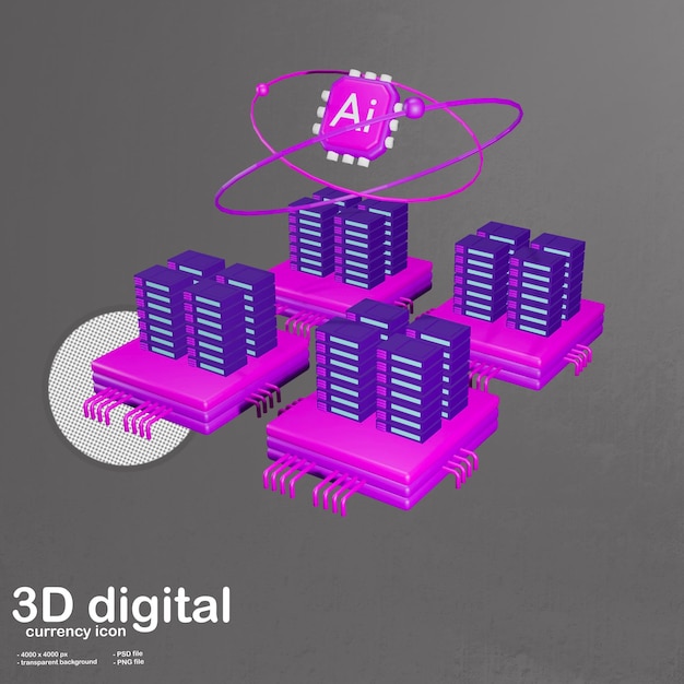 PSD ilustracja 3d ikony blockchain ai.