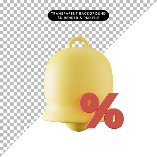 PSD ilustracja 3d ikony rabatu z dzwonkiem powiadamiającym