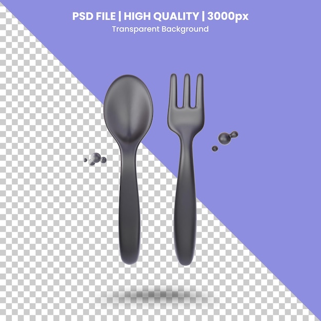 PSD ilustracja 3d ikony widelec i łyżka z przezroczystym tłem