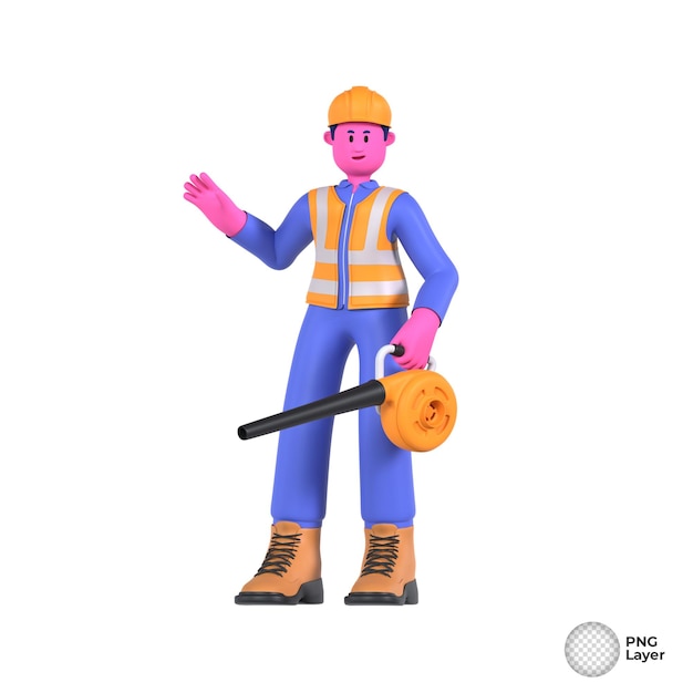 Ilustracja 3D inżyniera budowlanego uzbrojonego w narzędzia gotowe do rozwiązania problemów budowlanych