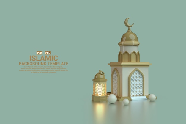 Ilustracja 3D islamskiego wyświetlacza z kreatywnym meczetem i latarnią
