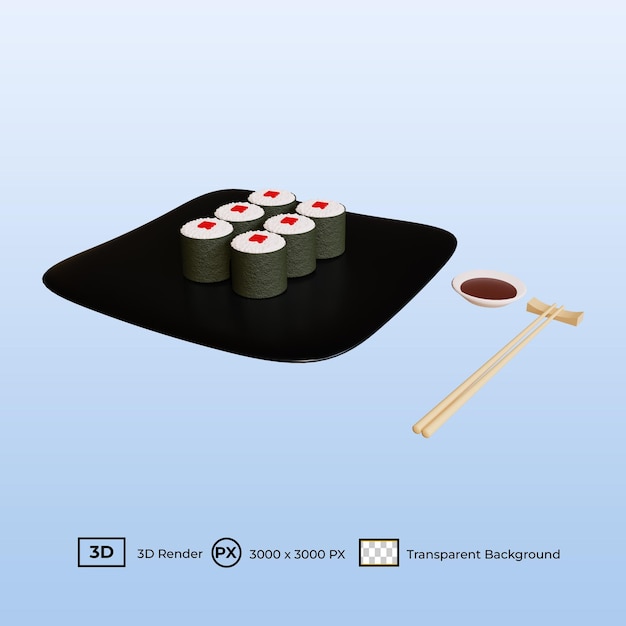 Ilustracja 3d Japońskie Jedzenie Tuńczyk Rolki Sushi Na Talerzu