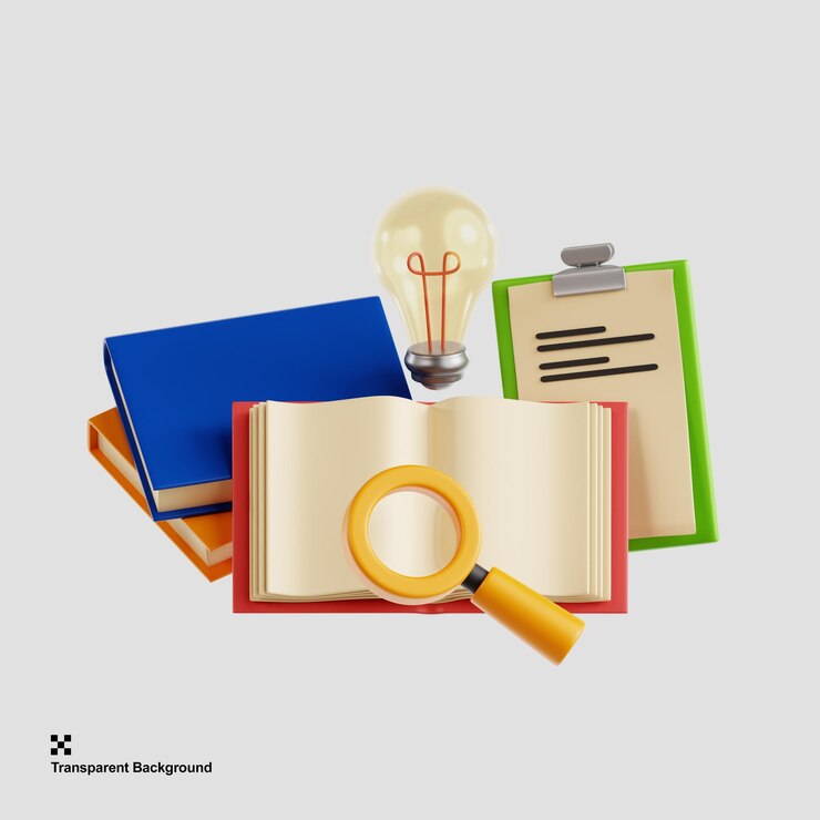 PSD ilustracja 3d książki do studiowania
