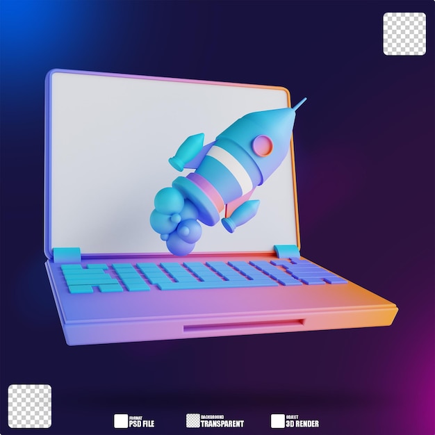 Ilustracja 3d Laptopa I Uruchamianie 3