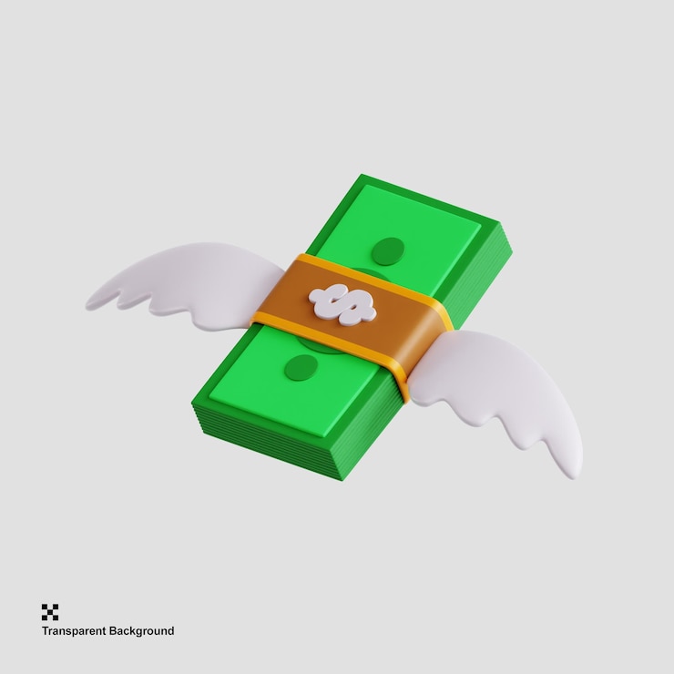 PSD ilustracja 3d latającego dolara
