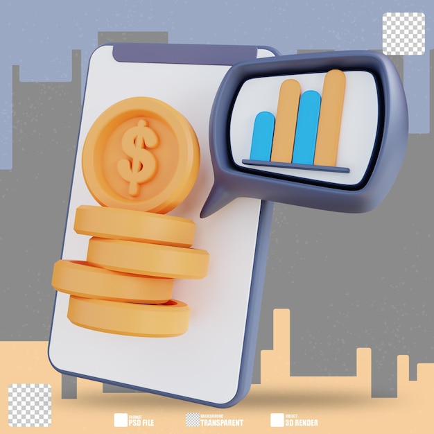 Ilustracja 3D mobilna analiza finansowa 3