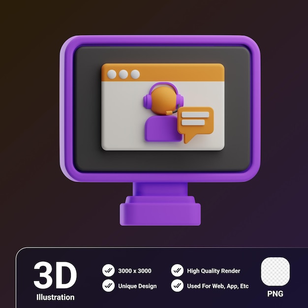 PSD ilustracja 3d obiektu wirtualnego asystenta obsługi klienta