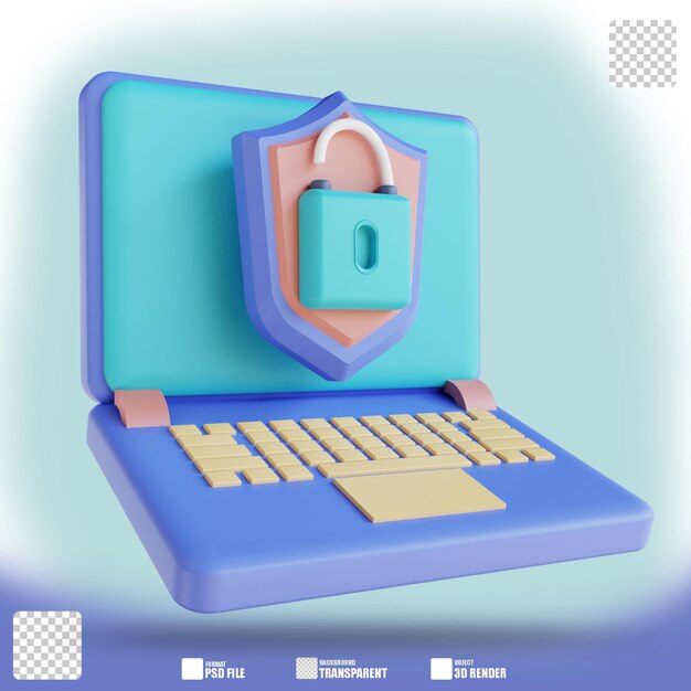 PSD ilustracja 3d odblokowania laptopa 2
