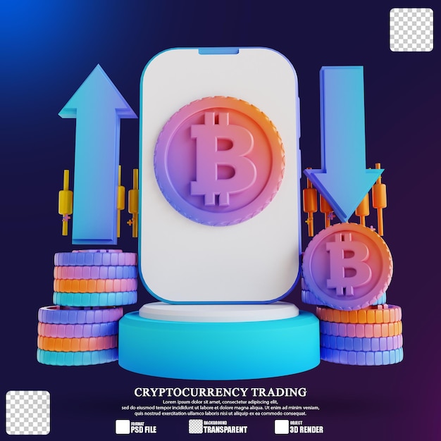 Ilustracja 3d Podium W Górę Iw Dół Handel Bitcoinami