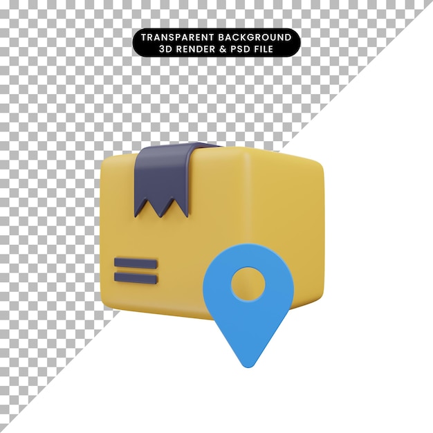 Ilustracja 3d Przedstawiająca Ikonę Przesyłki W Stylu Renderowania 3d Z Ikoną Lokalizacji