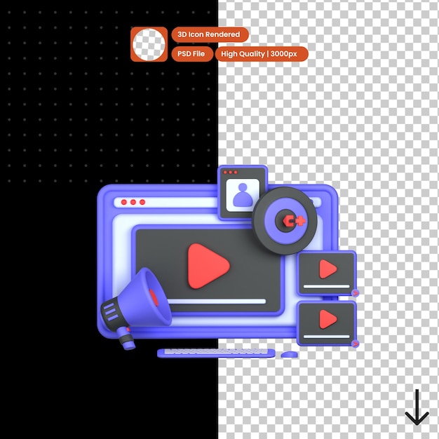 Ilustracja 3d Psd Przedstawiająca Marketing Wideo