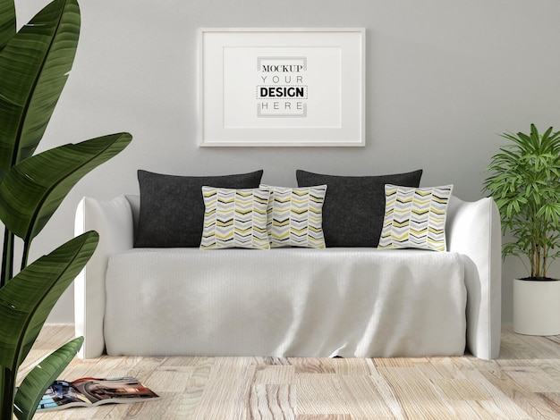 Ilustracja 3D Ramka na zdjęcia makiety w renderowaniu salonu