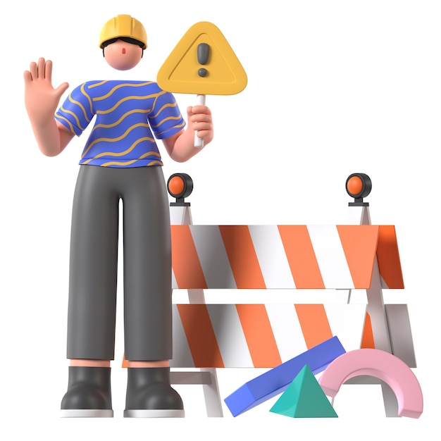 Ilustracja 3D robotnika pod budową