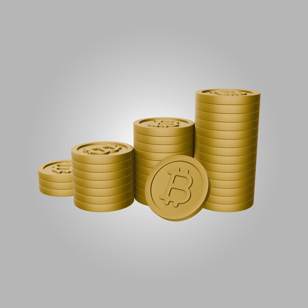 PSD ilustracja 3d stosów monet bitcoin