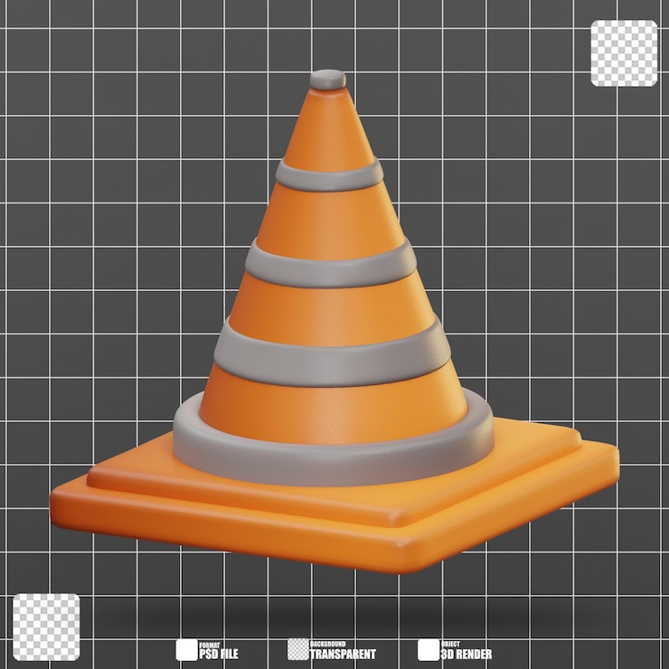PSD ilustracja 3d stożka ruchu drogowego