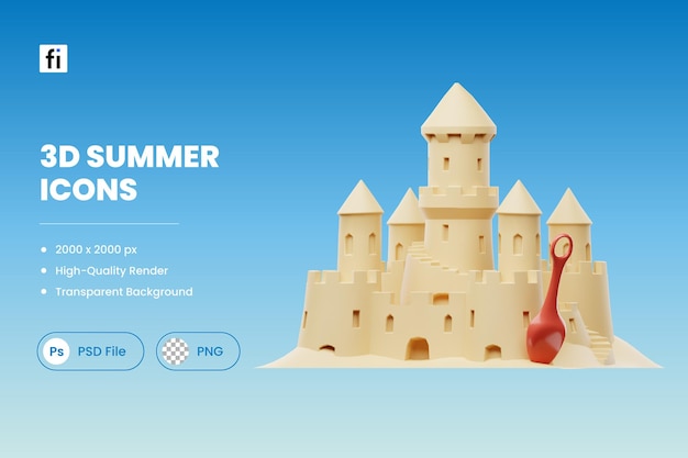 PSD ilustracja 3d summer sandcastle