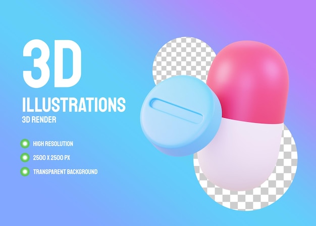 PSD ilustracja 3d tabletek