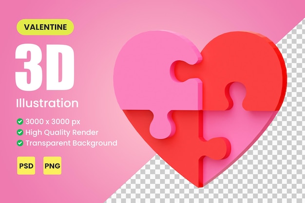 Ilustracja 3d Valentine Miłość Puzzle