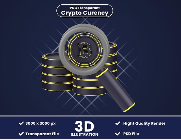 PSD ilustracja 3d wyszukiwania bitcoin