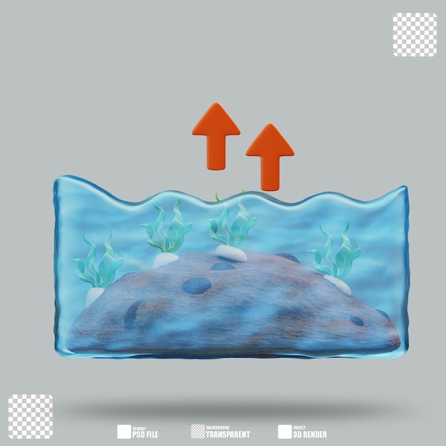 Ilustracja 3D Wzrost poziomu morza