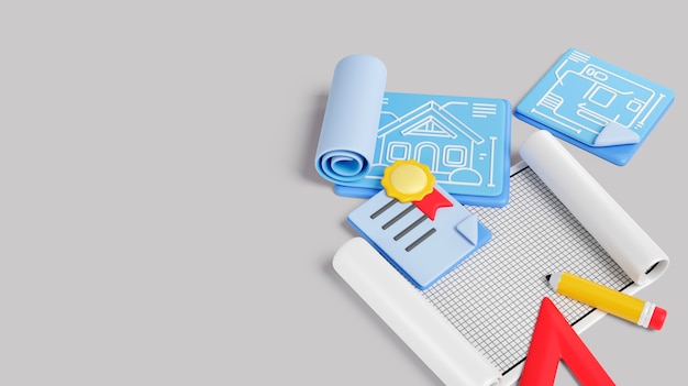 ilustracja 3D ze składem prac budowlanych