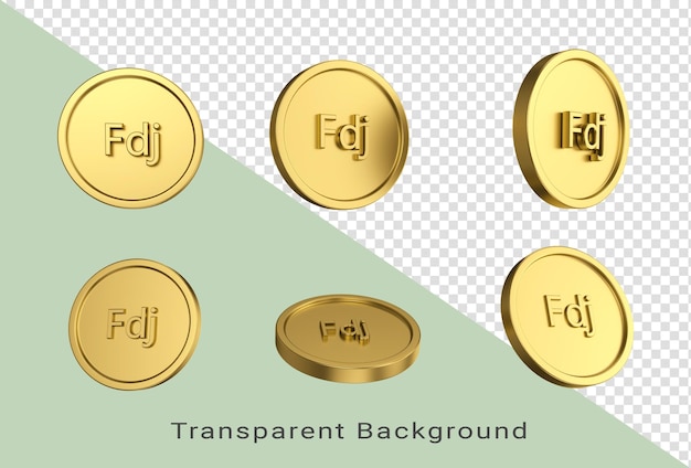 Ilustracja 3D Zestaw złotej monety franka dżibutyjskiego w różnych aniołach