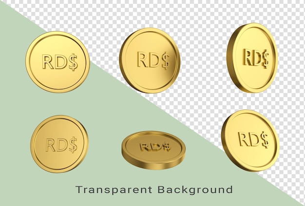 Ilustracja 3D Zestaw złotej monety peso dominikańskie w różnych aniołów