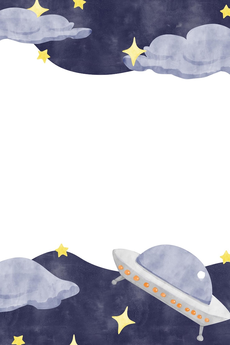 PSD ilustracja akwarelowa vertical frame space theme z szablonem ufo clouds sky and stars