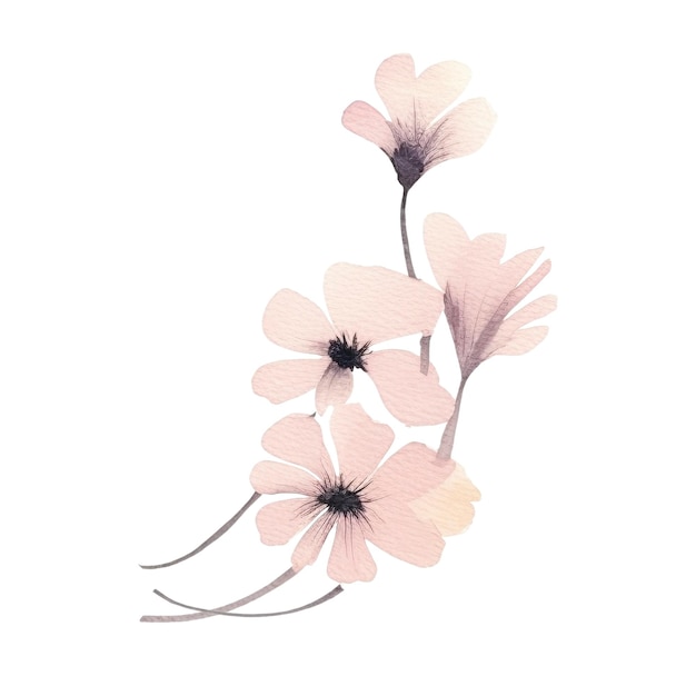 PSD ilustracja akwarelowych dzikich kwiatów ręcznie narysowane kwiaty izolowane na białym tle