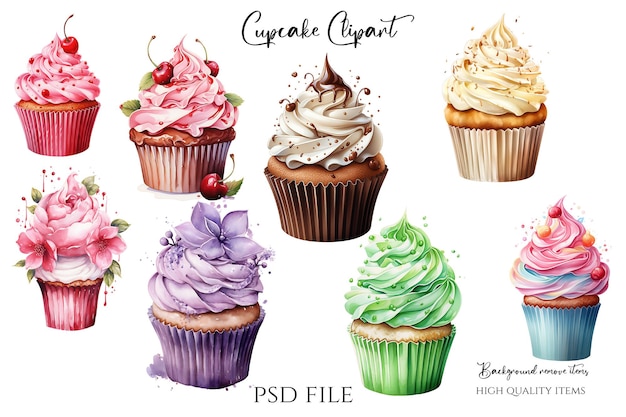 PSD ilustracja babeczki kolorowe babeczki cuocake z posypką