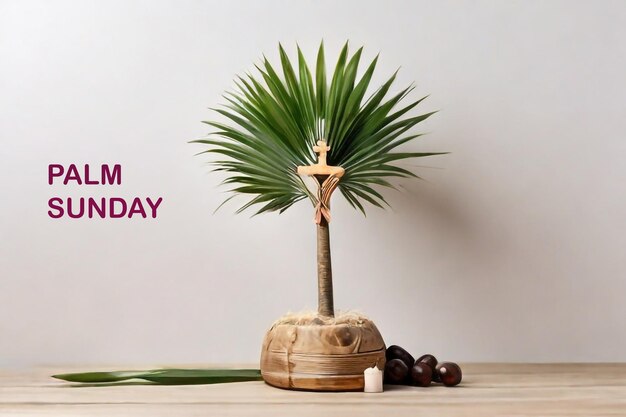 Ilustracja Bannera Niedzielnego święta Palmowego Z Gałęziami Palmowymi I Krzyżem