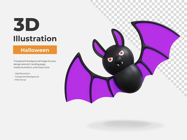 PSD ilustracja bat 3d halloween