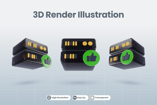 PSD ilustracja bazy danych serwera 3d z 3d jak ulubiona ikona renderowana na białym tle