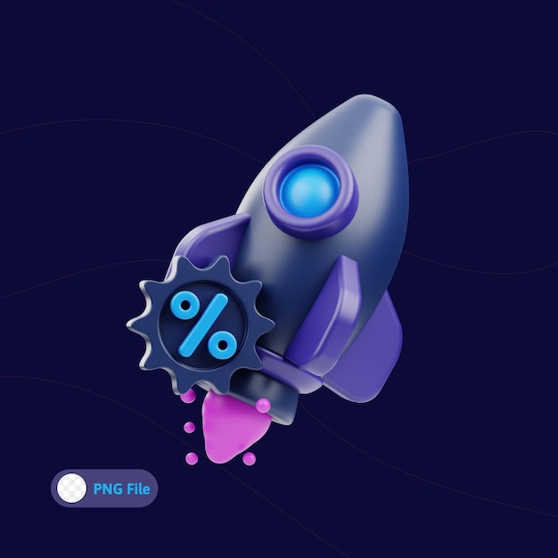 PSD ilustracja cyber monday rocket 3d