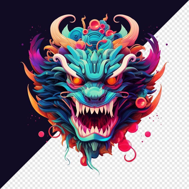 PSD ilustracja cyberpunk cool dragon head