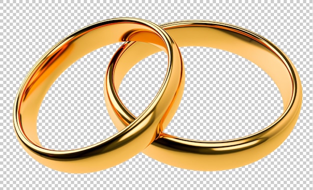 PSD ilustracja dwóch złotych obrączek ślubnych na białym tle pojęcia jedności