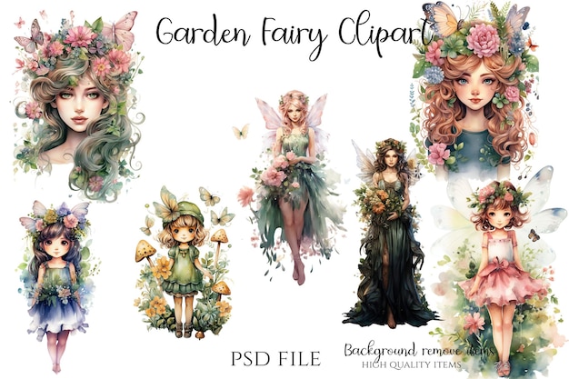 PSD ilustracja garden fairy clipart