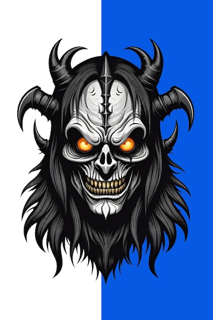 PSD ilustracja gotyckiej głowy diabła z rogami