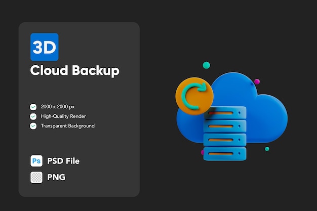 PSD ilustracja ikony 3d baza danych serwera kopii zapasowej w chmurze