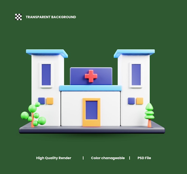 Ilustracja ikony 3D budynku szpitala lub ilustracja ikony 3D budynku medycznego