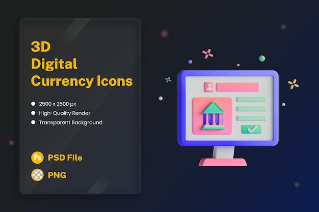 PSD ilustracja ikony 3d karta wirtualna płatność bankowa online