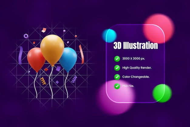 Ilustracja Ikony Balonu 3d Lub Ilustracja Ikony Balonu 3d Lub Balon Na Przyjęcie Urodzinowe