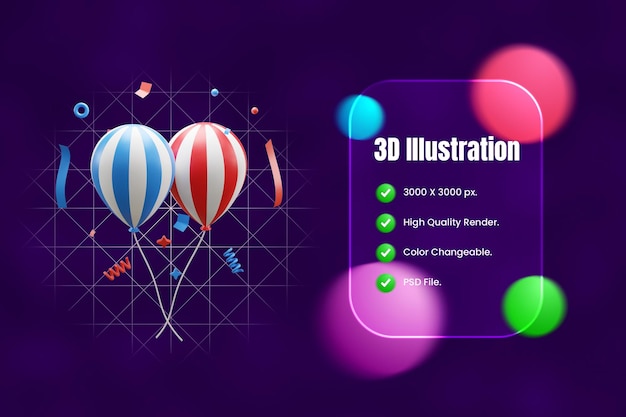 Ilustracja Ikony Balonu 3d Lub Ilustracja Ikony Balonu 3d Lub Balon Na Przyjęcie Urodzinowe