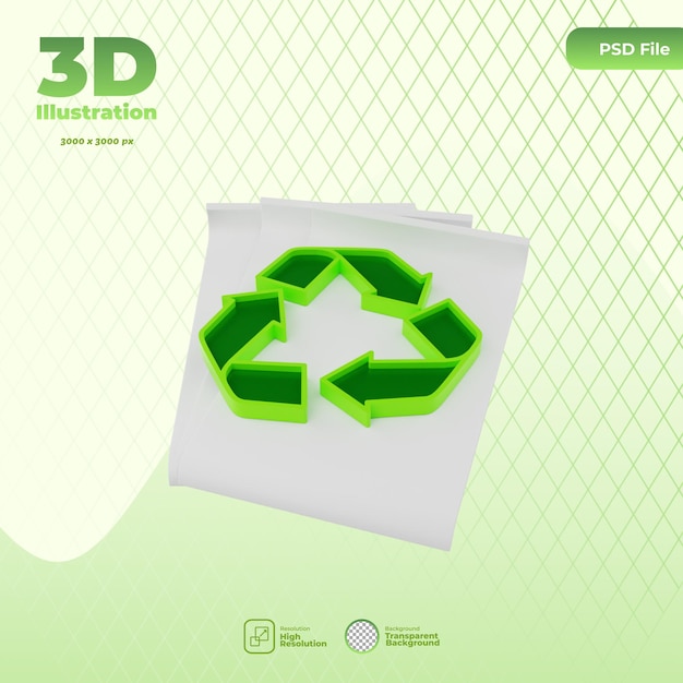 PSD ilustracja ikony recyklingu papieru 3d