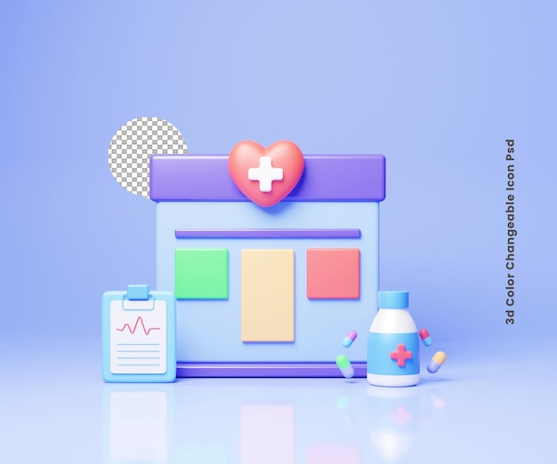 PSD ilustracja ikony szpitala 3d lub ilustracja ikony kliniki medycznej 3d