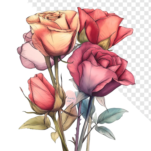 PSD ilustracja kolorowego bukietu kwiatów