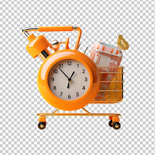 PSD ilustracja koncepcji koszyka zakupowego czas na zakupy online