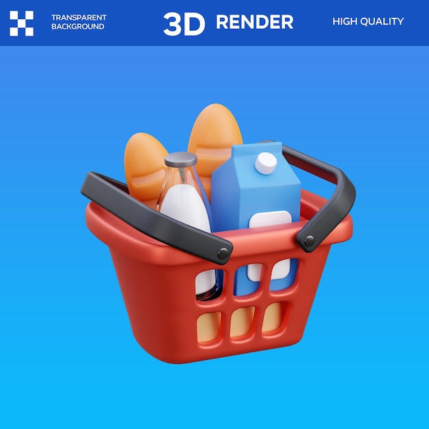 Ilustracja koszyka zakupowego PSD 3D