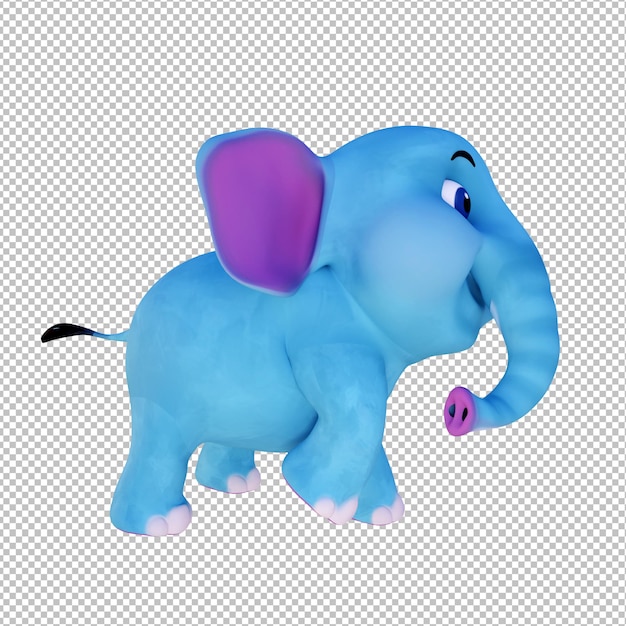 Ilustracja kreskówka 3D Cute Blue Baby Elephant Walking